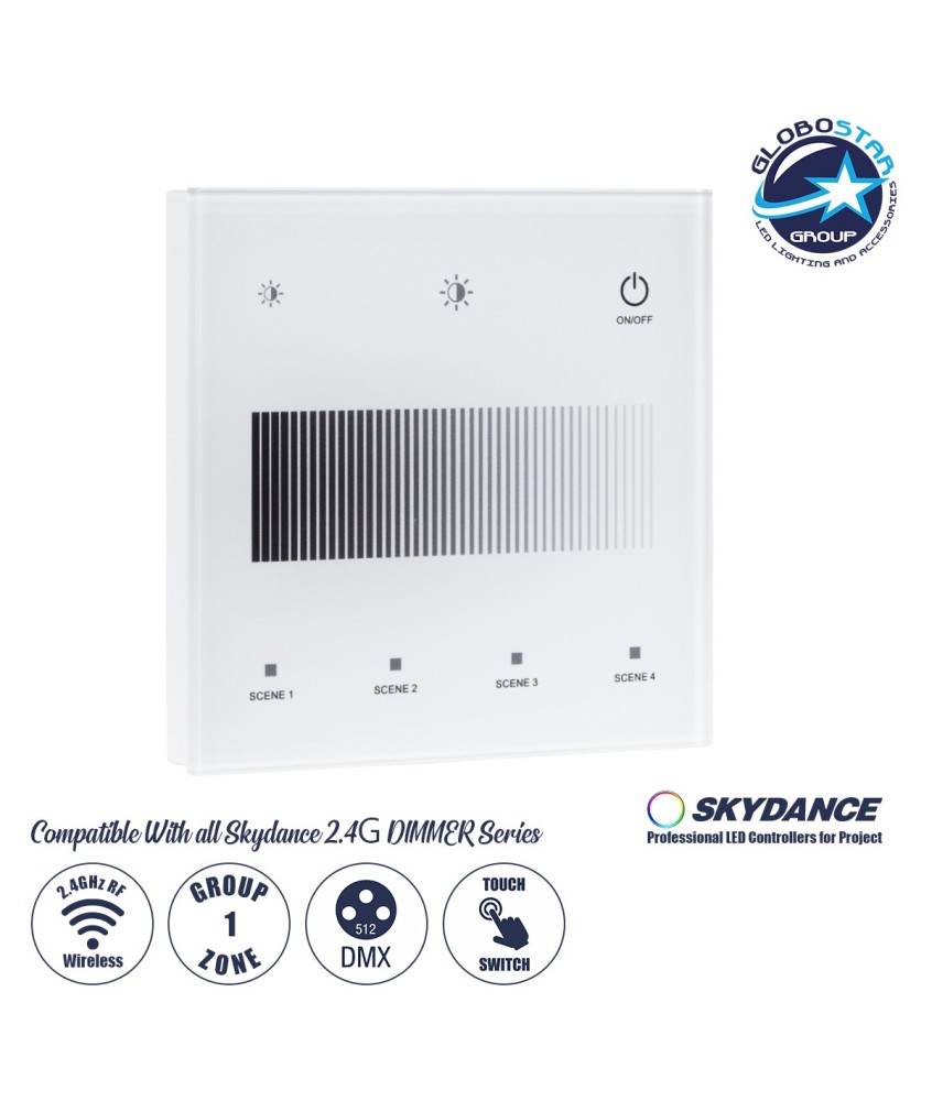 GloboStar® 73150 T11-S SKYDANCE Ασύρματο DMX512 Επιτοίχιο Χειριστήριο RF 2.4Ghz 1 Group για όλα τα SKYDANCE DMX512 Controller AC 100-240V Max 0.1A - IP20 Μ8.5 x Μ8.5 x Π8.5 x Υ3.5cm - 5 Χρόνια Εγγύηση